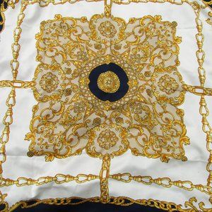 Vintage Silk Scarf Navy Gold Cream